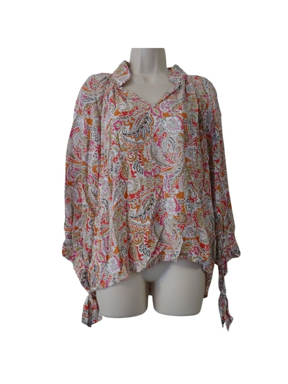 Rachel Rachel Roy Paisley Blouse Women Size S Orange Pink Fall Office Cottage
